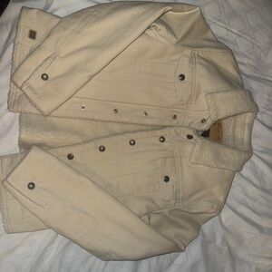 VINTAGE Ralph Lauren Trucker Denim Jacket Sherpa Lined Button Beige Women's M